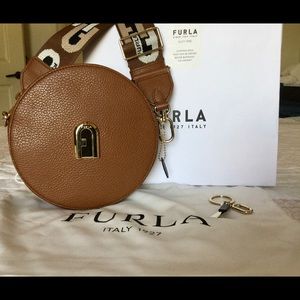 FURLA leather bag w/certificate + FURLA keyring